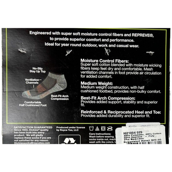 NEW Dickies Men Performance-Outdoor No-Show Socks 6 Pairs Sz 6-12 Black Assorted - Picture 6 of 16